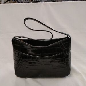 Monsac Glossy Black Embossed Shoulder Bag